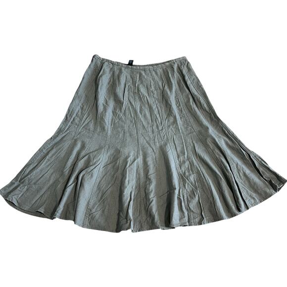 Saint Tropez West Womens Linen Blend A-Line Panel Midi Skirt Moss Green 16 - Picture 3 of 4